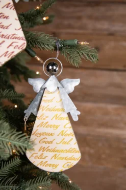 9.25” Galvanized Angel with Words Ornament