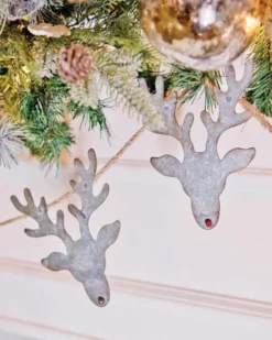 Galvanized Metal Reindeer Banner
