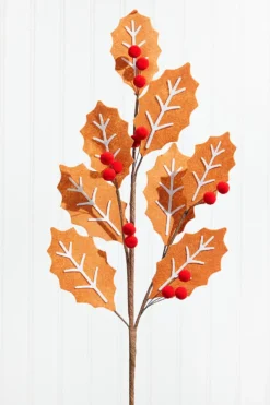 28” Gingerbread Leaf Spray with Red Berries