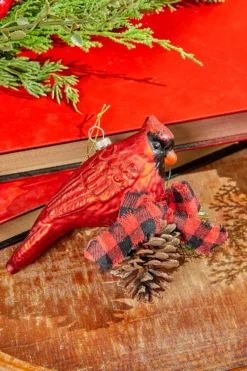 6" Glass Cardinal with Bow and Cone Ornament