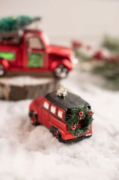 Glass Car with Tree/ Wreath Christmas Ornament