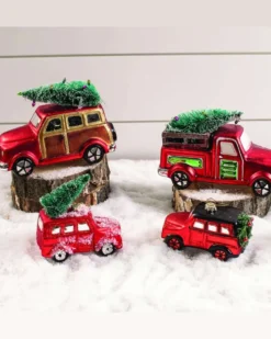 Glass Car with Tree/ Wreath Christmas Ornament