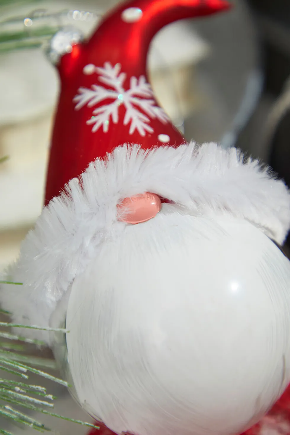 6” Glass Gnome Santa Head Ornament