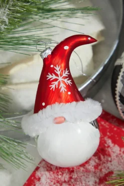 6” Glass Gnome Santa Head Ornament