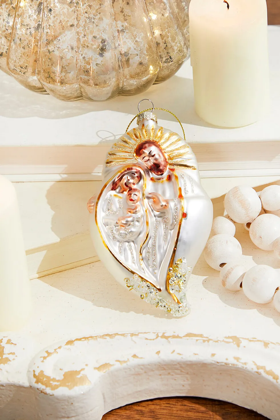 5” Glass & Sequins Holy Family Ornament