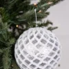6” Glittered 2 Tone Silver/White Net Ball Christmas Ornament