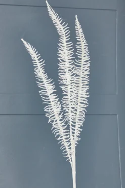 35" Glitter Fern Spray - White