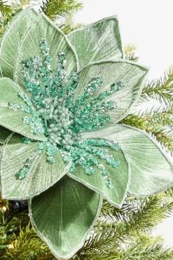 22" Glitter Poinsettia Stem - Green