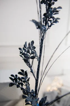 27” Glitter/Sequin Boxwood Grass Christmas Sprays - Midnight Blue