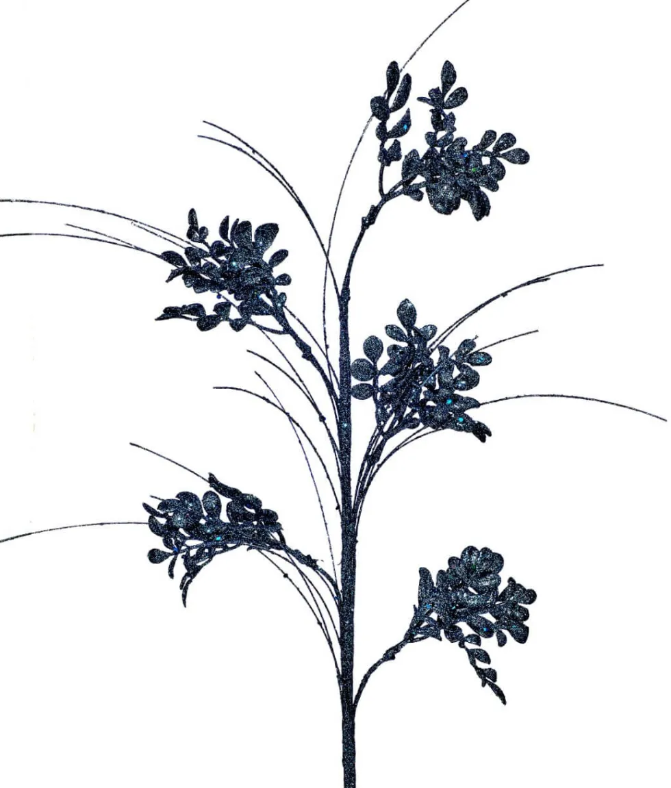 27” Glitter/Sequin Boxwood Grass Christmas Sprays - Midnight Blue