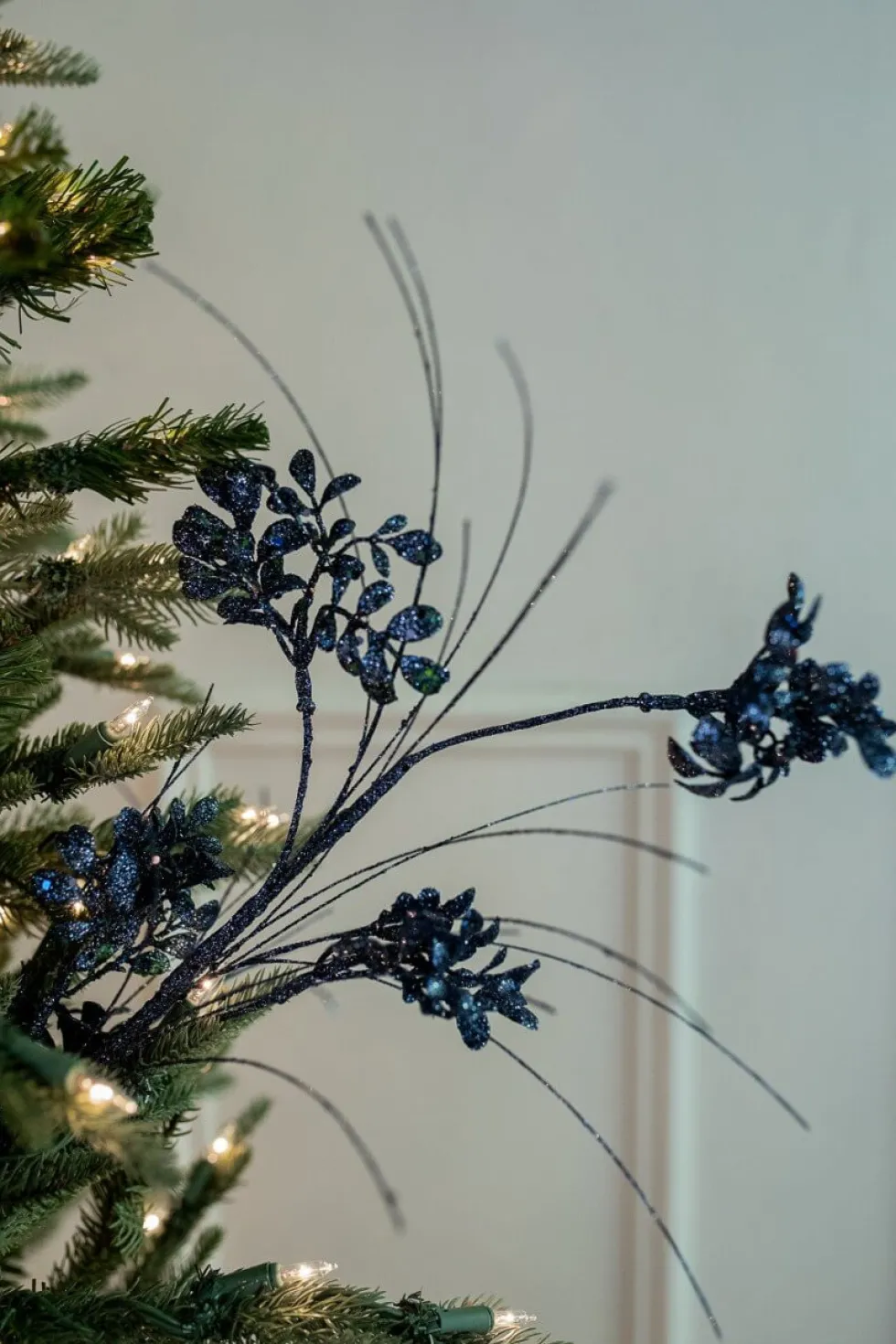 27” Glitter/Sequin Boxwood Grass Christmas Sprays - Midnight Blue