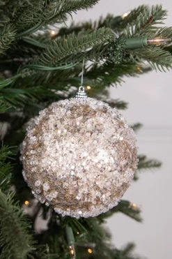 4.5” Glitter Sequin Iced Ball Christmas Ornament - Platinum