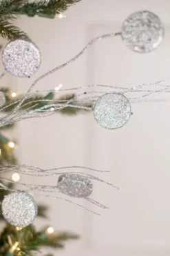 33” Glitter Silver Dollar/Twig Spray Silver