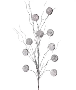 33” Glitter Silver Dollar/Twig Spray Silver