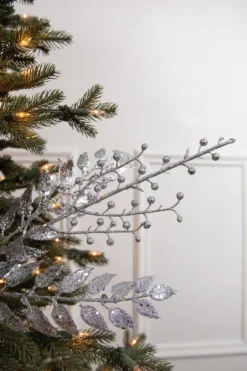 29” Glitter Smilax Berry Spray - Silver