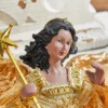 9" Gold Fabric Flying Black Angel Ornament