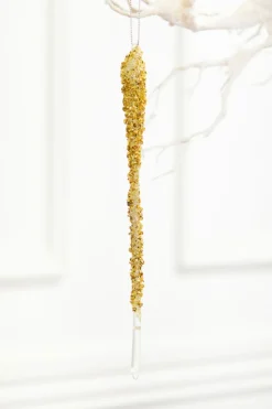 10" Gold Icicle Glass Ornament