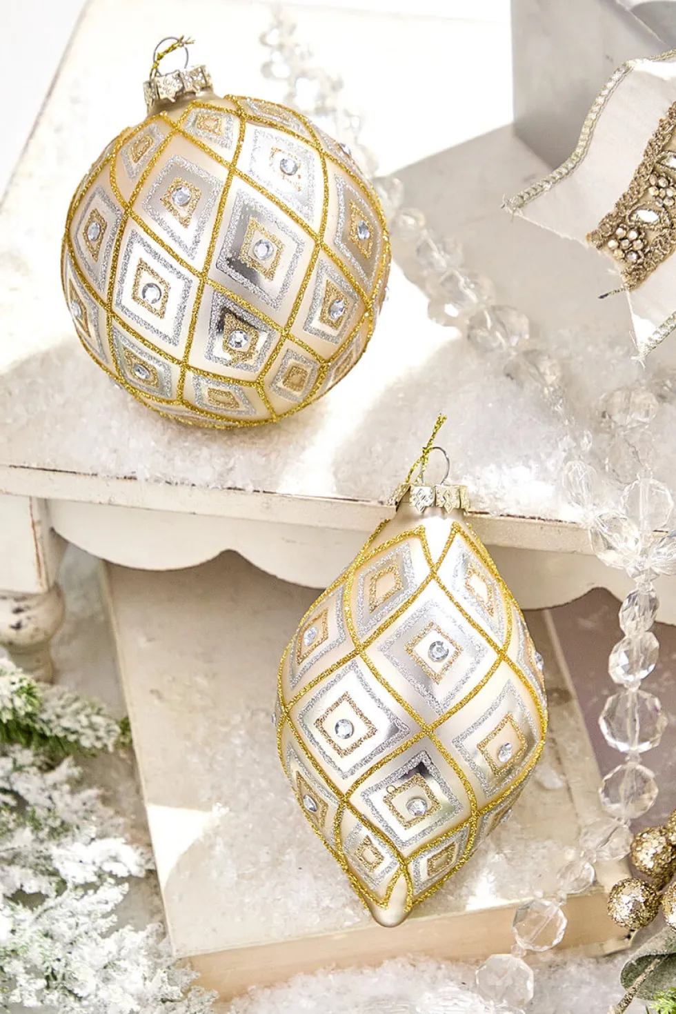 4" - 5.5" Gold & Silver Glass Diamond Ornament