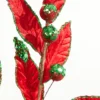 24" Green and Red Velvet Glitter Lead Stem