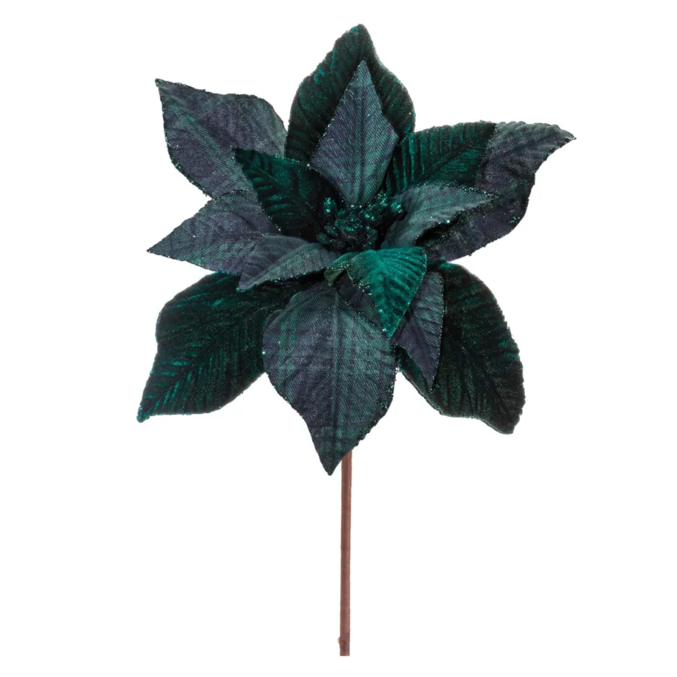 25" Green Plaid Poinsettia Stem