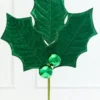 39" Green Velvet Holly Leaves Spray