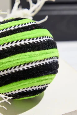 5" Green Velvet Stripe Ball Ornament