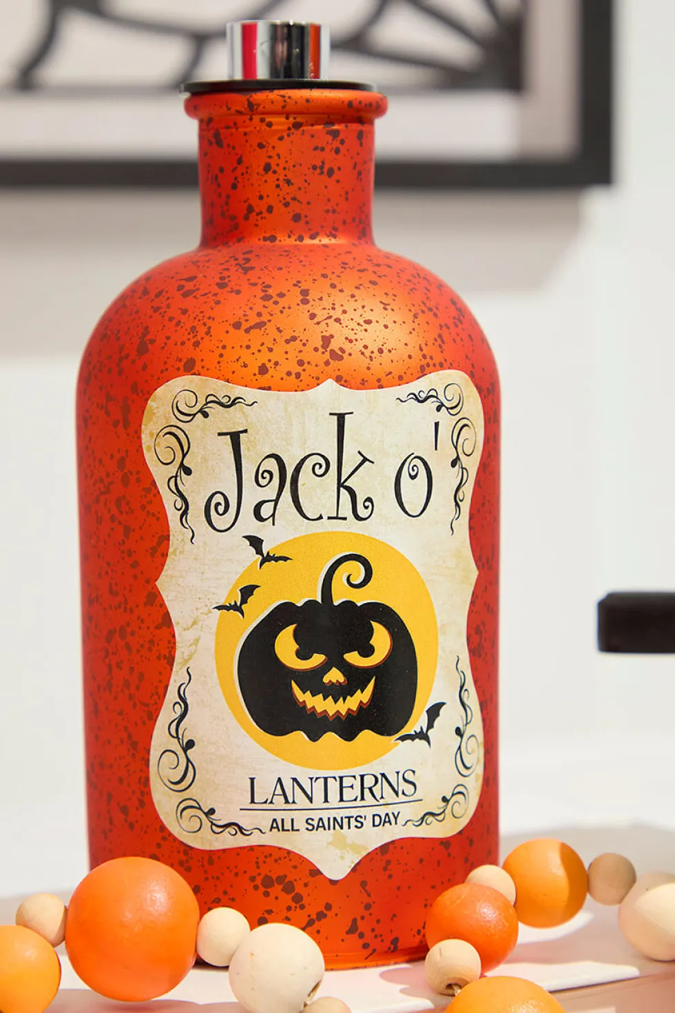 7"H B/O Lighted Glass Halloween Bottle Luminary