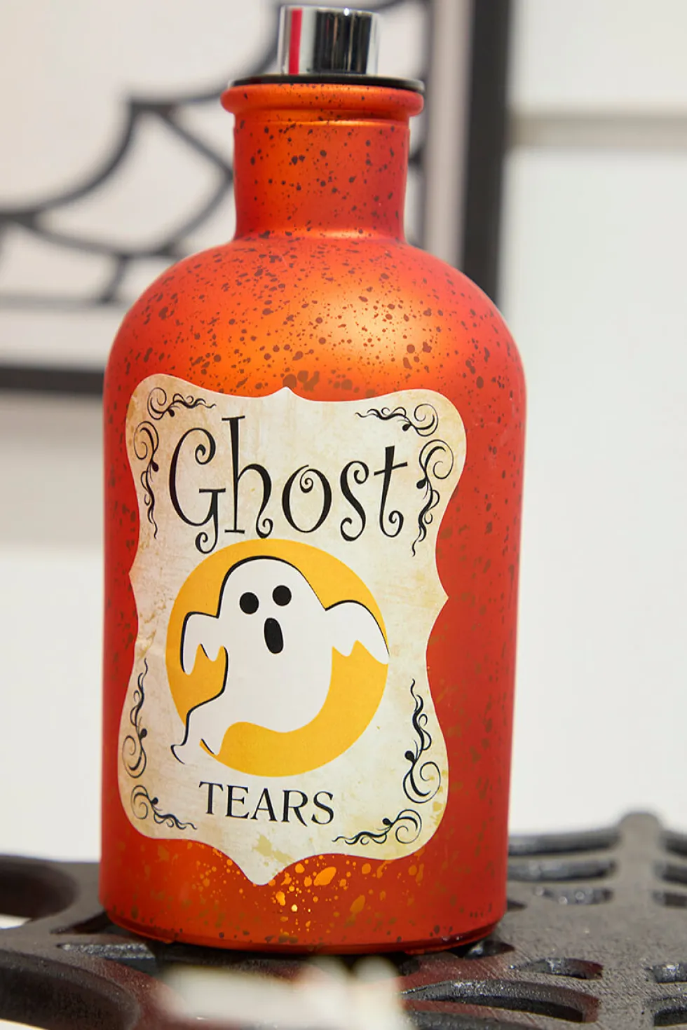 7"H B/O Lighted Glass Halloween Bottle Luminary