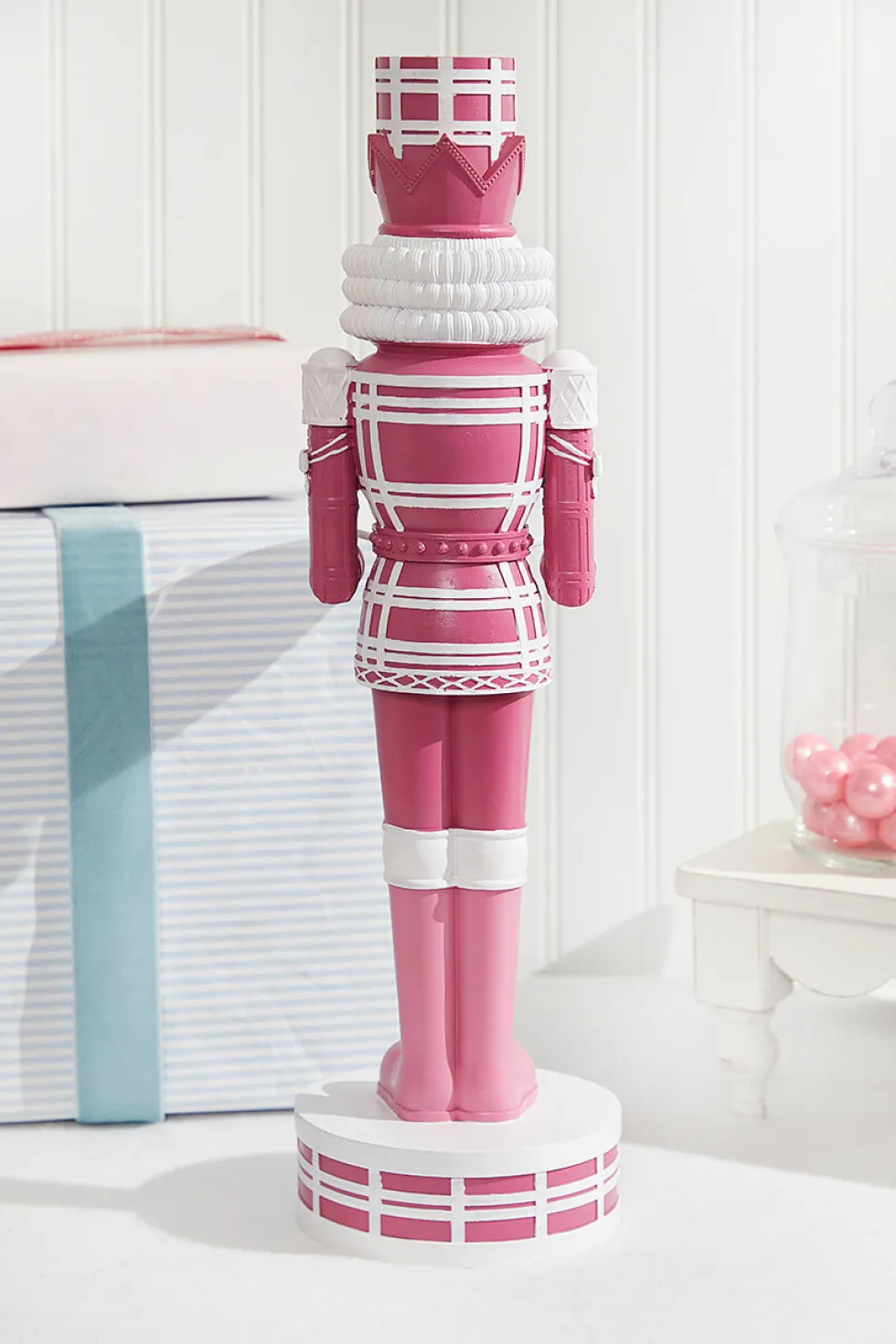 20"H Nutcracker with Tray - Pink & White