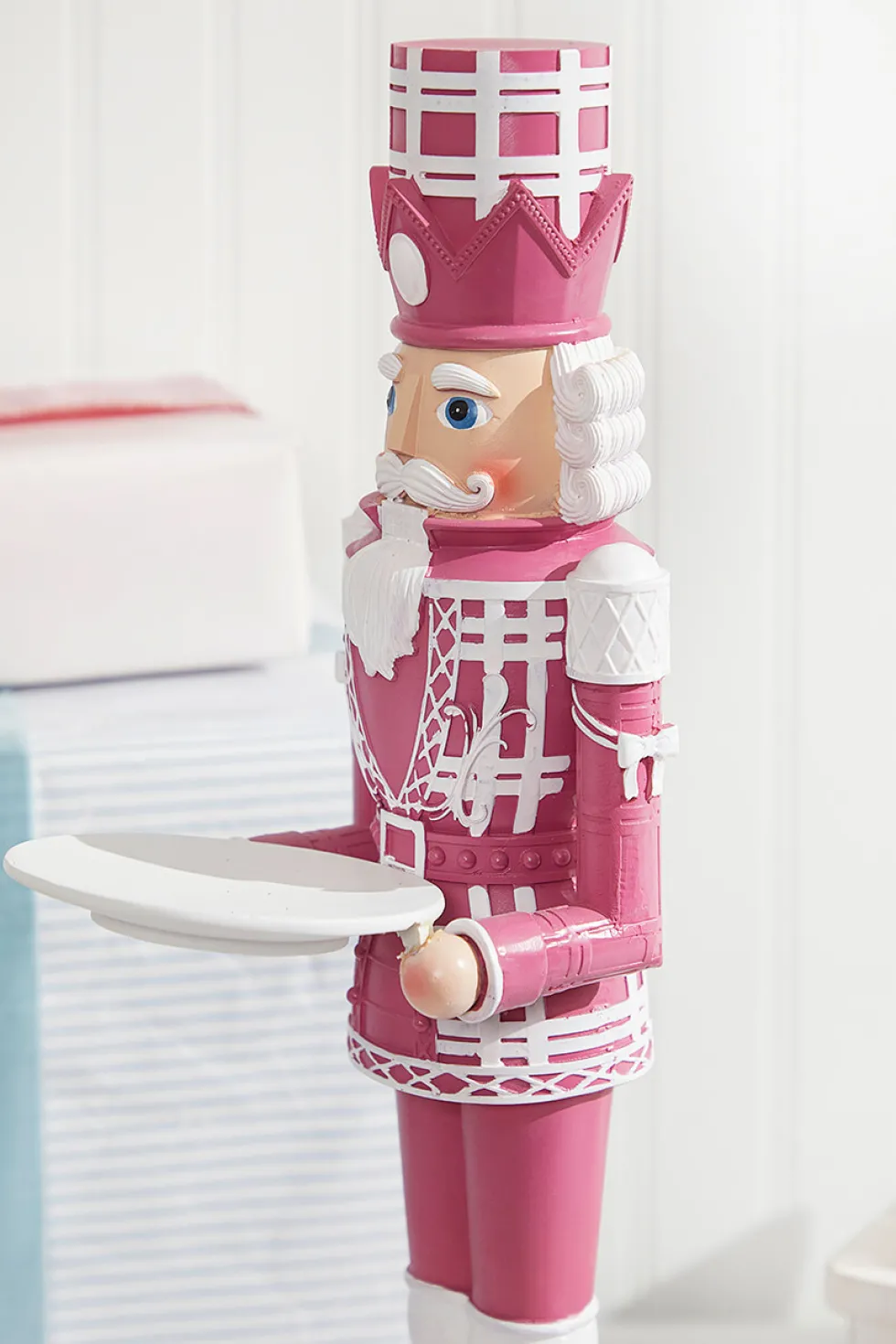 20"H Nutcracker with Tray - Pink & White
