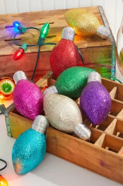 7" Hot Pink Glitter Light Bulb Ornament