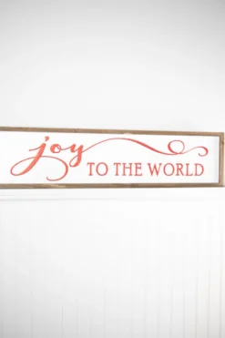 31.8” Joy To The World Embossed Sign with Wood Frame & Glitter Accent Letters