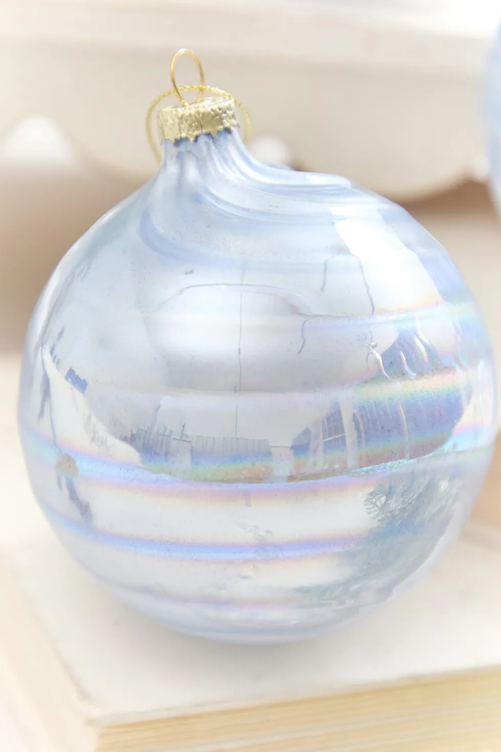 4" - 7" Light Blue Iridescent Glass Ornament