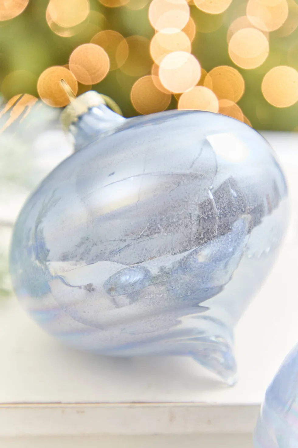 4" - 7" Light Blue Iridescent Glass Ornament