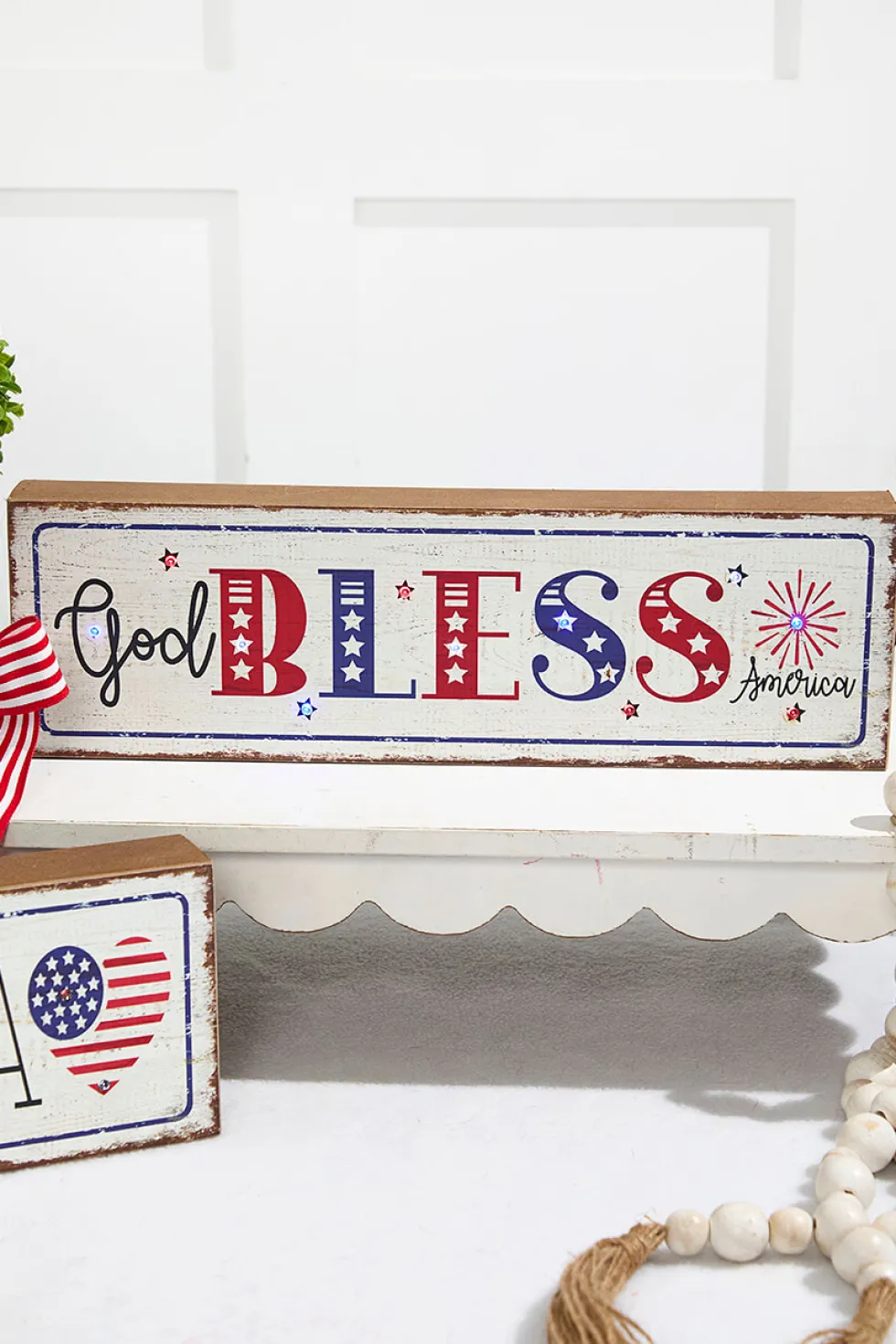 15.75" Lighted Wood Americana Block