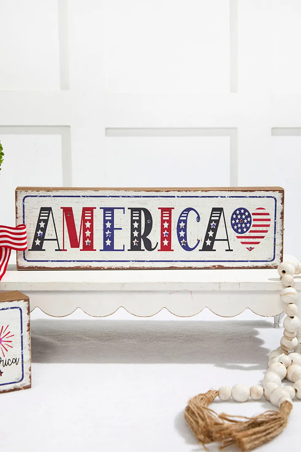 15.75" Lighted Wood Americana Block