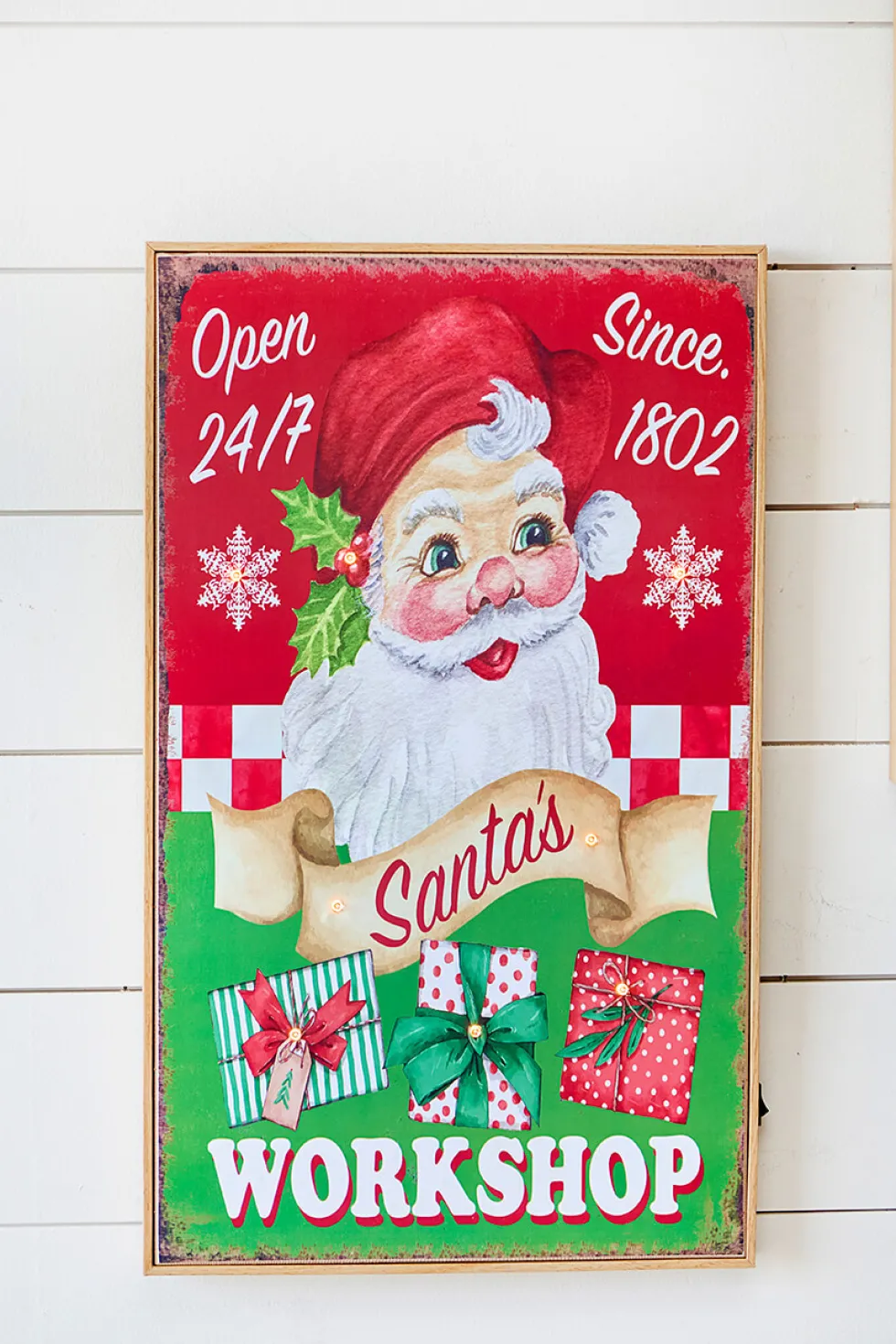 19.6" Lighted Wood Holiday Design Wall Sign
