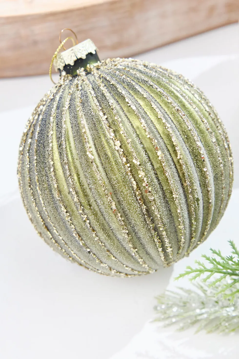 4.25" - 6" Light Green Ribbed Glass Ornaments