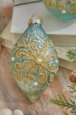 4" Mercury Glitter Bead/Pearl Ornament