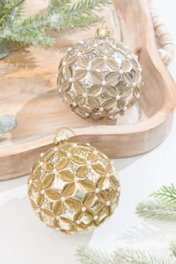 5” Mercury & Pearl Beaded Glass Ornament