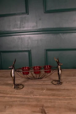 14.5” Metal Deer Basket Tea Light Holder