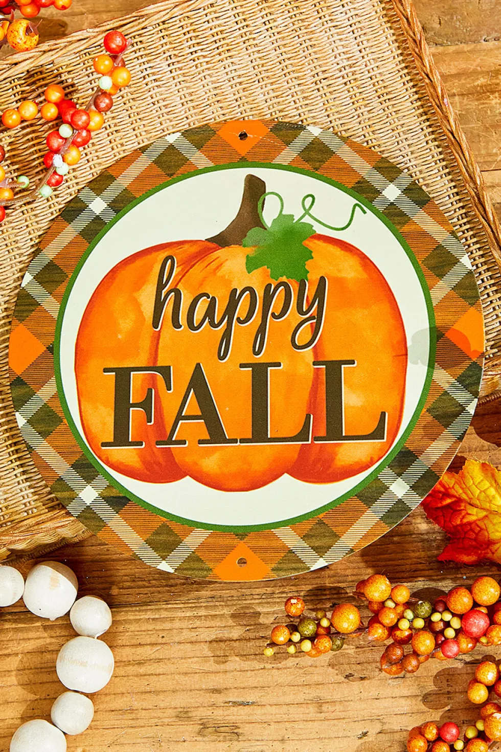 8" Metal Happy Fall/Pumpkin