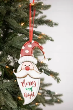 8” Metal Holiday Santa Ornament with Ribbon