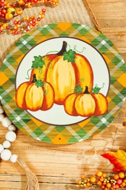 12" Metal Pumpkin/Plaid