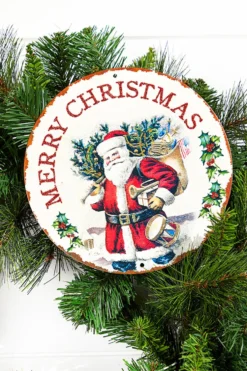 8" Metal with Glitter Vintage Merry Christmas