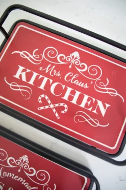 Metal & Wood Engraved Holiday Trays - Set of 2