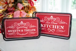 Metal & Wood Engraved Holiday Trays - Set of 2