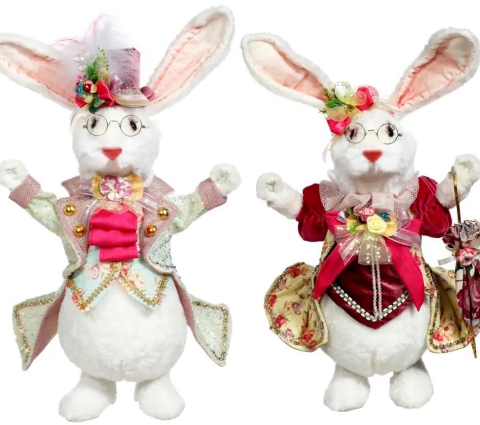 15" Mr & Mrs Fluffy Chubby Rabbit, Set of 2 - Mark Roberts