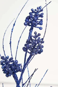 27.5" Navy Glitter Berry Grass Spray