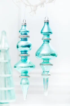 9.5" Northern Sky Blue Glass Finial Ornament